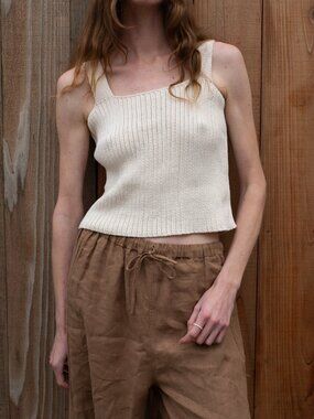 HONEST COTTON square knit tank in cream (OS)